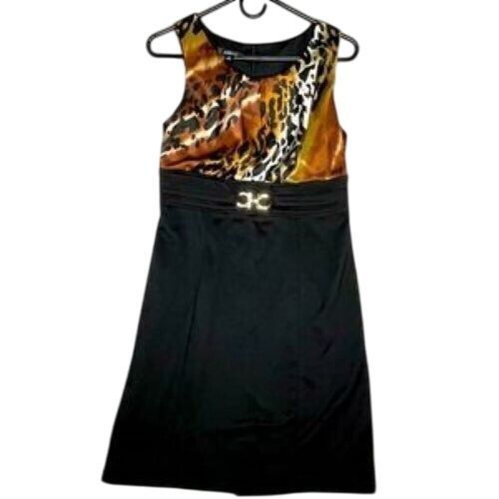Satin Animal Print Sleeveless Belted Career‎ Dress 12P